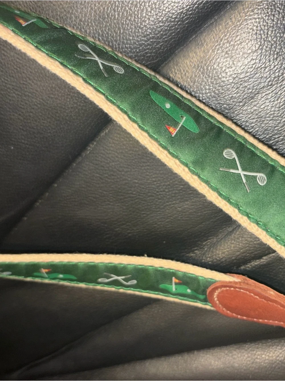 Green Nautical Paddle Golf Strap with Brown Leather Accents
